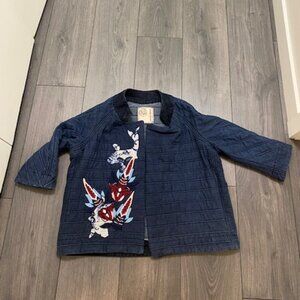 Antonio Marras Short Quilted Embroidered Denim Jacket Sz EU 42 US 6